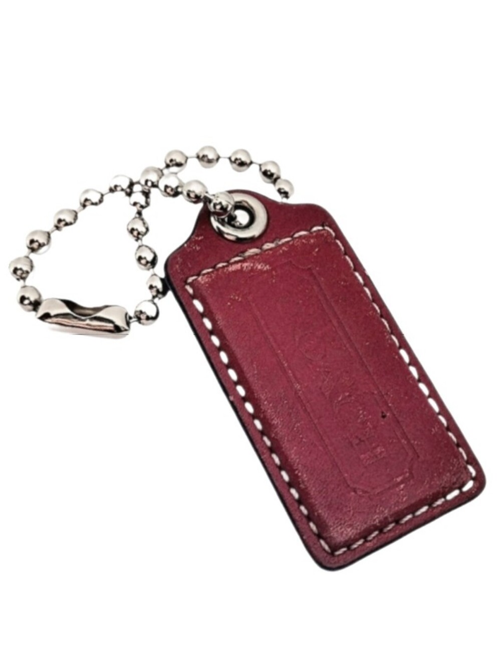 💋 Vintage Y2K 2.5" Coach Dark Red Matte Leather Hangtag Bag Fob Keychain Charm